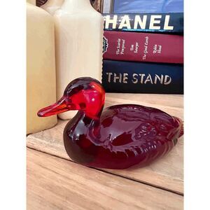 Fenton Art Glass Red Duck Figurine UV Reactive